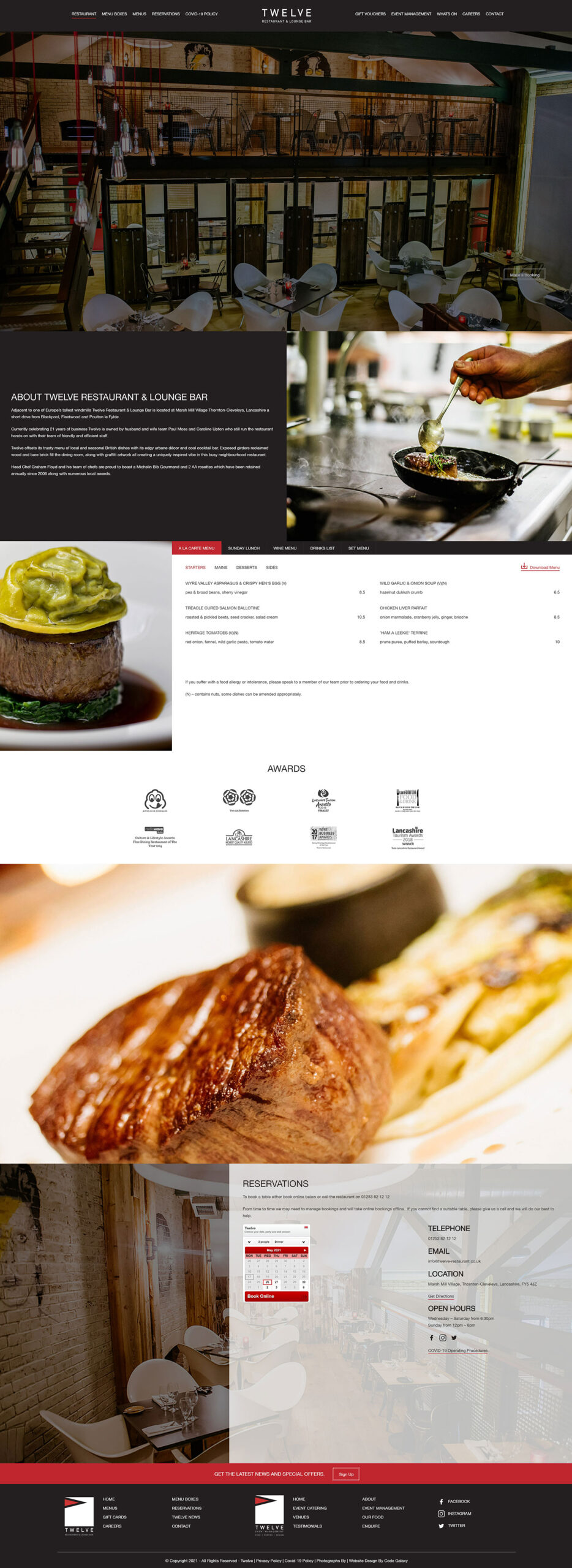 twleve restaurant bespoke website design
